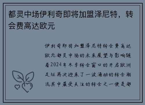 都灵中场伊利奇即将加盟泽尼特，转会费高达欧元